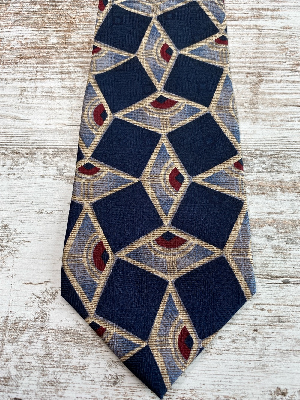 Vintage 1990s Peter Paul for Nordstrom Silk Necktie Abstract Art Deco Navy USA